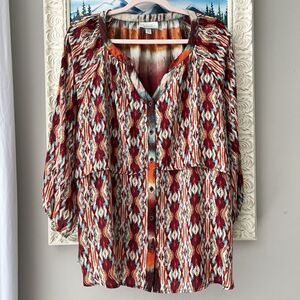 Dress‎ Barn Top Womens 2x Abstract Southwestern Geometric Balloon Sleeves artsy